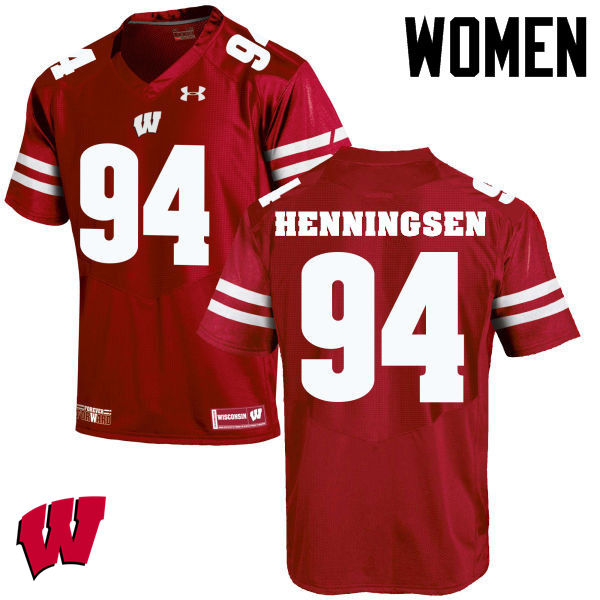 Women Winsconsin Badgers #94 Matt Henningsen College Football Jerseys-Red - Click Image to Close